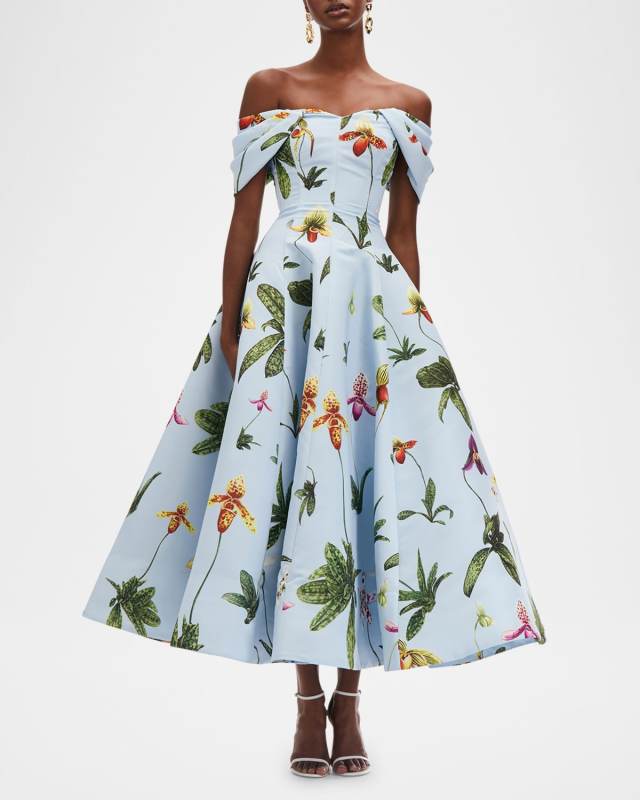 Off-The-Shoulder Orchids Faille Gown